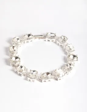 Silver Mix Facet Oval Stone Bracelet