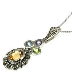 Silver Victorian Gemstone Pendant Necklace