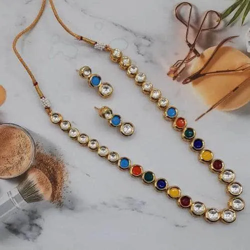 Single Line Colored Kundan Set