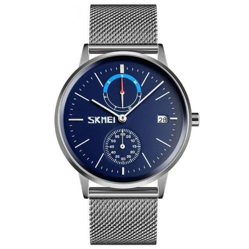 SKMEI 9182 Men's Steel Band Quartz Compass Watch