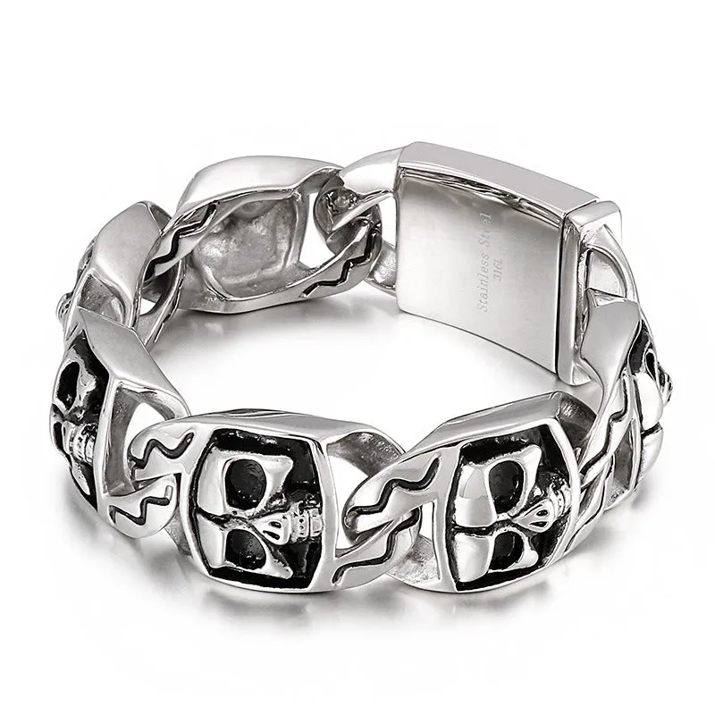 Skull Series Men's Titanium Steel Bracelet - Retro Style Statement Piece