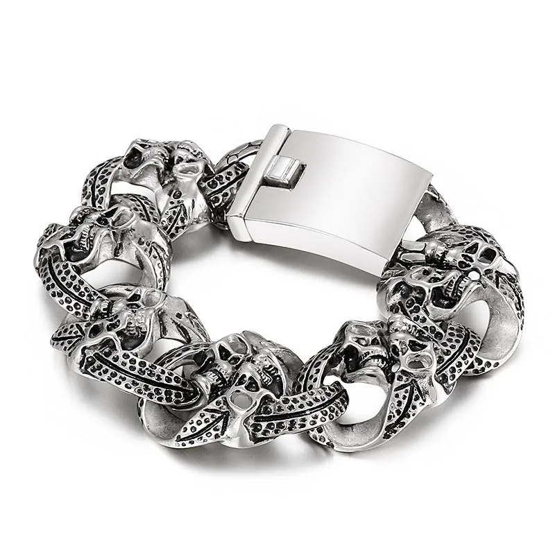 Skull Series Men's Titanium Steel Bracelet - Retro Style Statement Piece