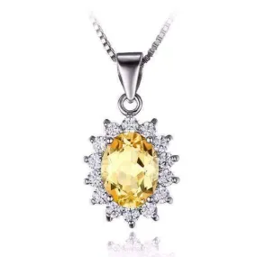 Spanish Gold Halo 2.5CT Genuine Citrine IOBI Precious Gems Pendant Necklace