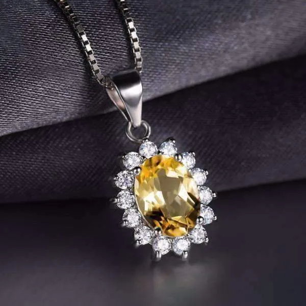 Spanish Gold Halo 2.5CT Genuine Citrine IOBI Precious Gems Pendant Necklace