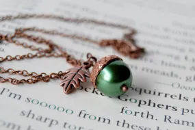 Spring and Copper Pearl Acorn Necklace | Cute Nature Acorn Charm Necklace | Fall Acorn Necklace | Woodland Pearl Acorn | Nature Jewelry