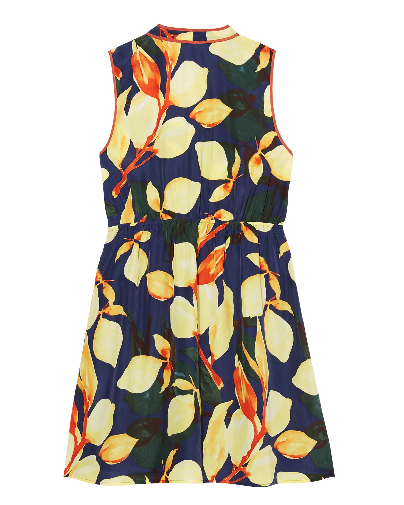 Springfield Sleevless Tie Neck Gathered Waist Dress | Navy / Yellow