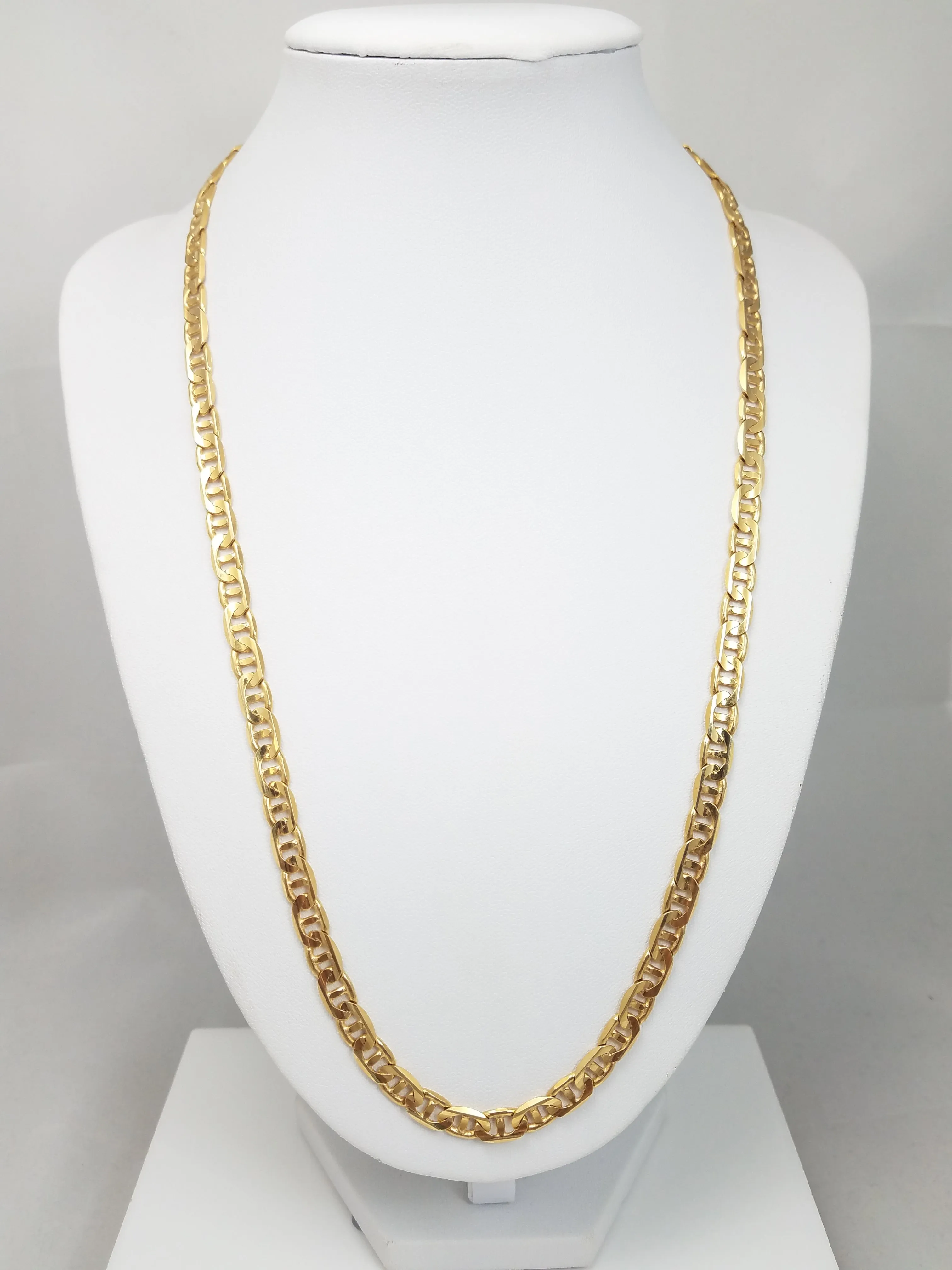 Stately 10k Yellow Gold Solid Mariner Link 22" Necklace