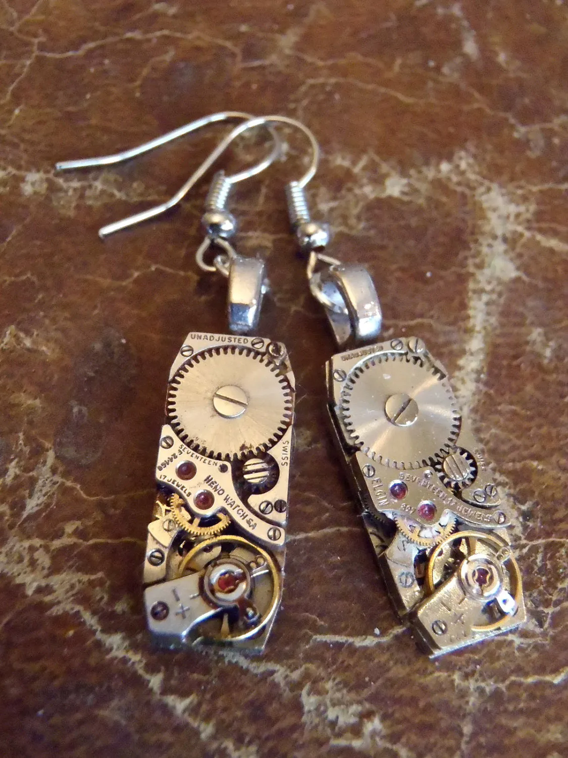 Steampunk Earrings - Steampunk jewelry made with real watch parts