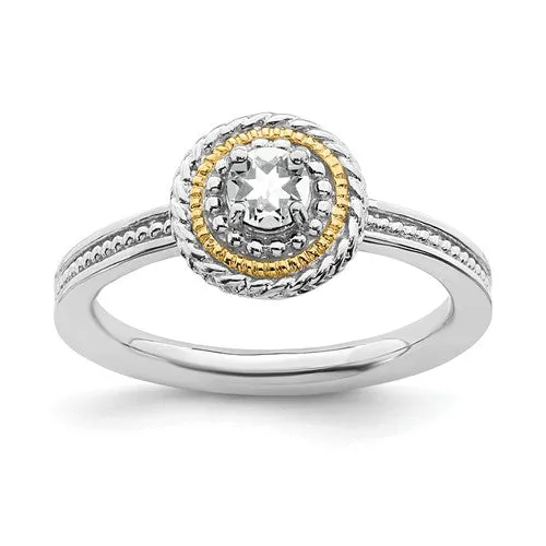 Sterling Silver & 14k Gold Stackable Expressions White Topaz Round Ring