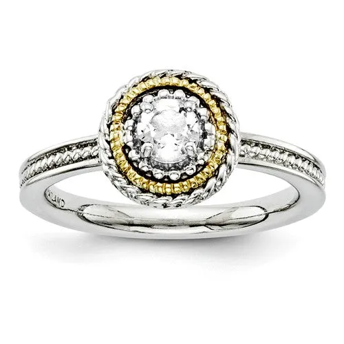 Sterling Silver & 14k Gold Stackable Expressions White Topaz Round Ring