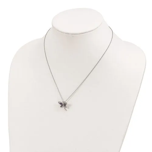 Sterling Silver And 14K Amethyst And Iolite And Diamond Dragonfly Necklace