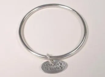 Sterling Silver Bangle w/ Latitude & Longitude Tag