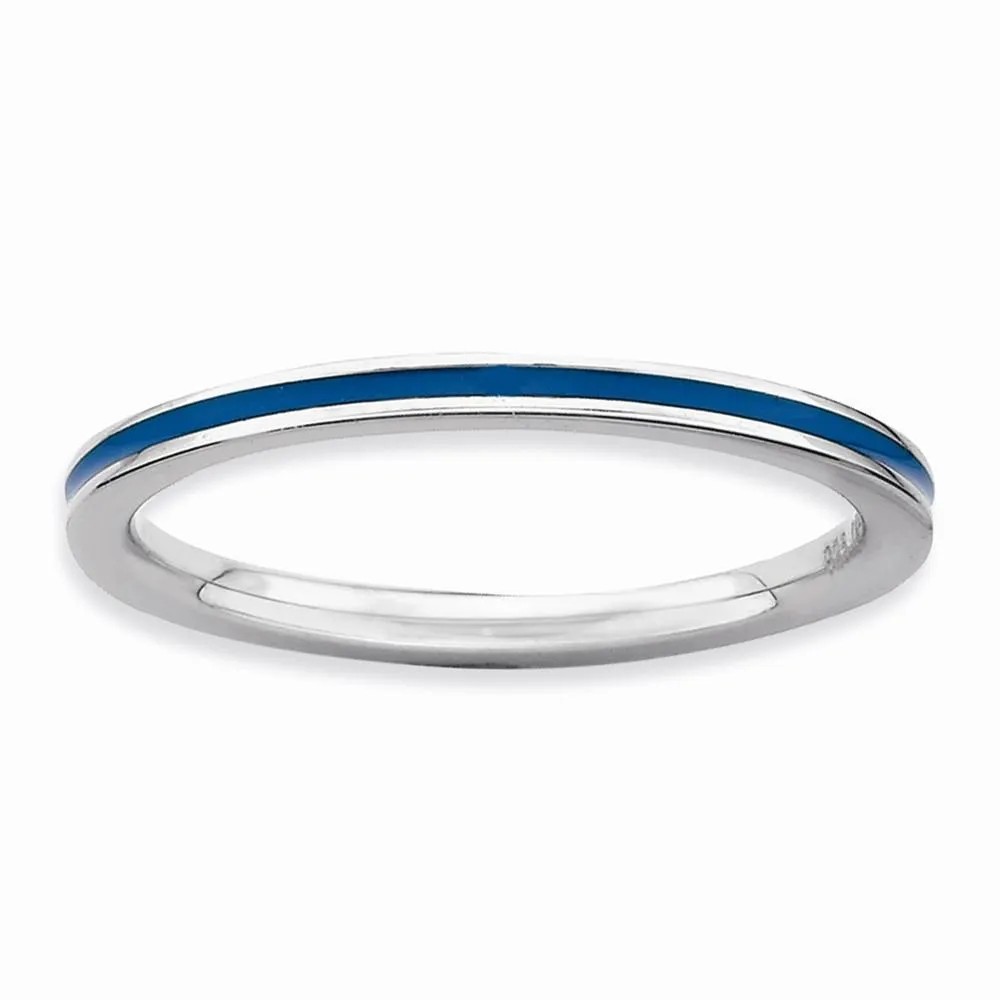 Sterling Silver Blue Enameled 1.5MM Ring