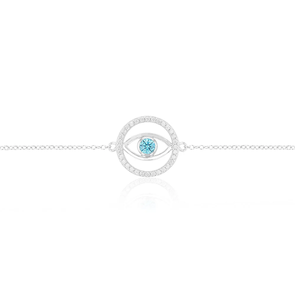 Sterling Silver Cubic Zirconia Evil Eye 16 3cm Bracelet