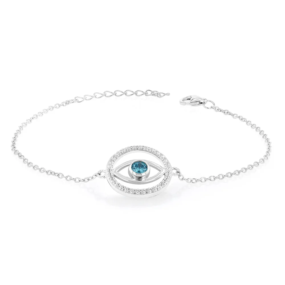 Sterling Silver Cubic Zirconia Evil Eye 16 3cm Bracelet