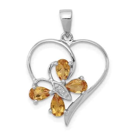 Sterling Silver Gemstone Butterfly Heart Pendants