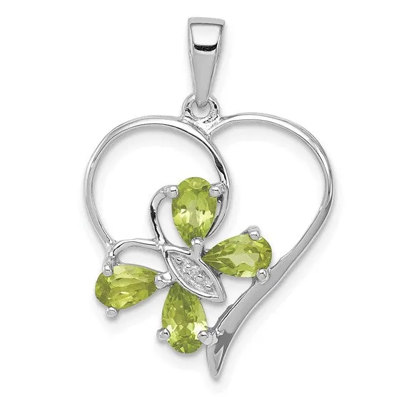 Sterling Silver Gemstone Butterfly Heart Pendants