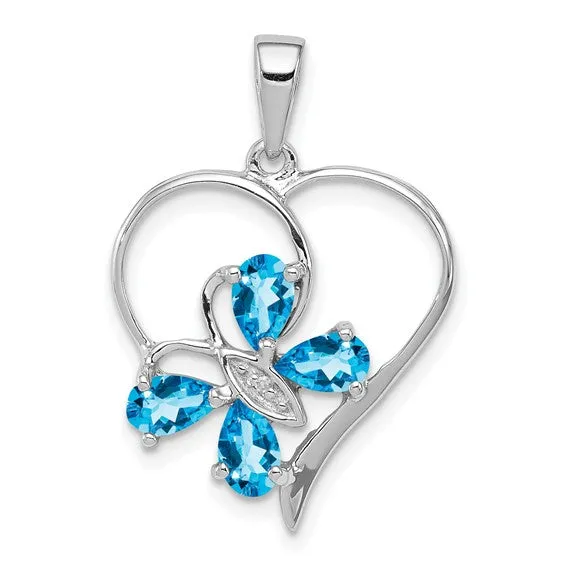 Sterling Silver Gemstone Butterfly Heart Pendants