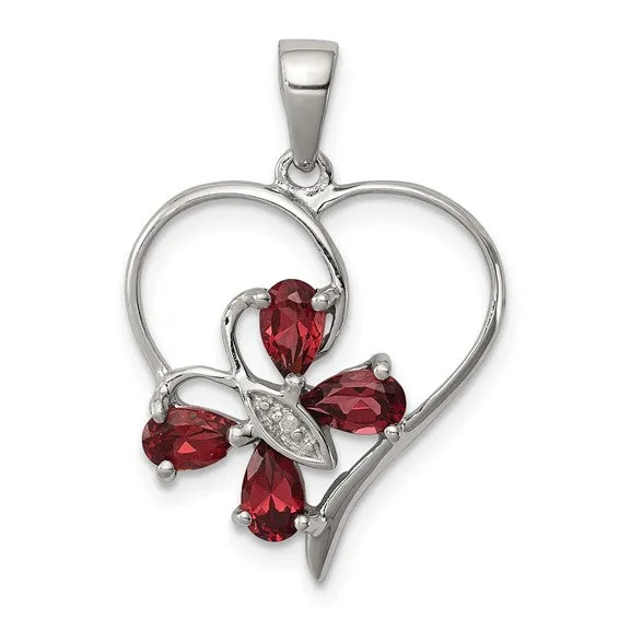 Sterling Silver Gemstone Butterfly Heart Pendants