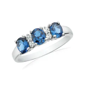 Sterling Silver Oval & Round Brilliant Cut Created Blue & White Sapphire Ring