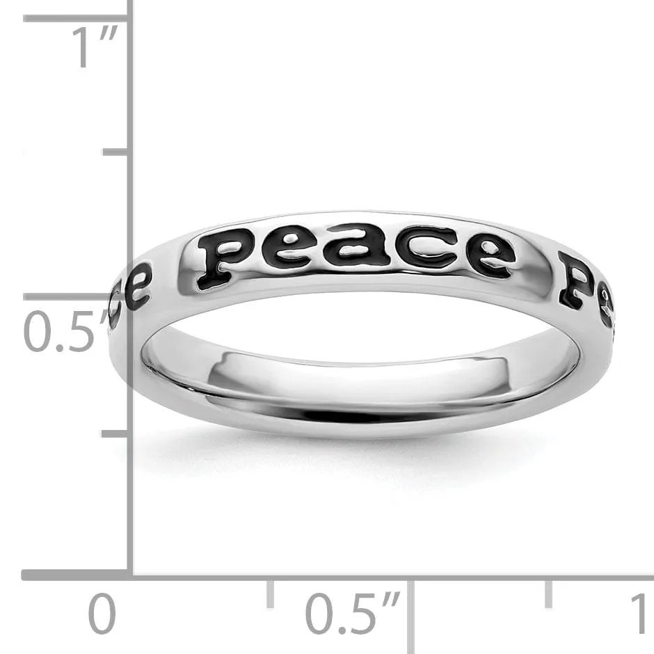 Sterling Silver Polished Enameled Peace Ring