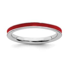 Sterling Silver Red Enameled 2.25MM Ring