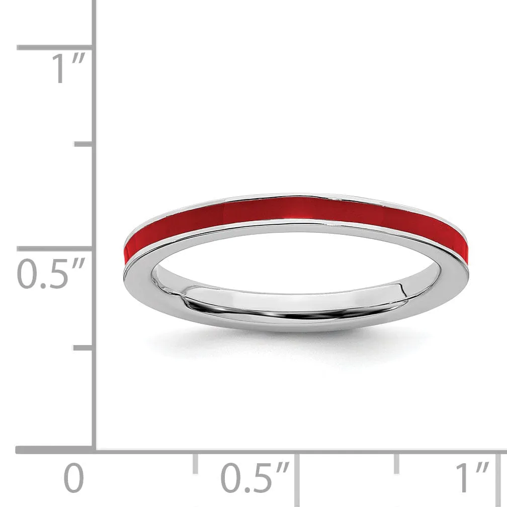 Sterling Silver Red Enameled 2.25MM Ring