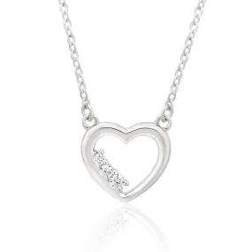 Sterling Silver Rhodium Plated Cubic Zirconia Open Heart Pendant With 42   3cm Chain