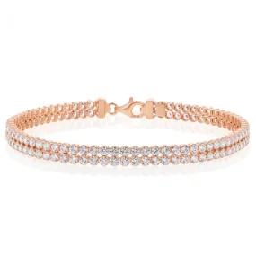 Sterling Silver Rose Gold Plated Two Row Cubic Zirconia Tennis 19cm Bracelet