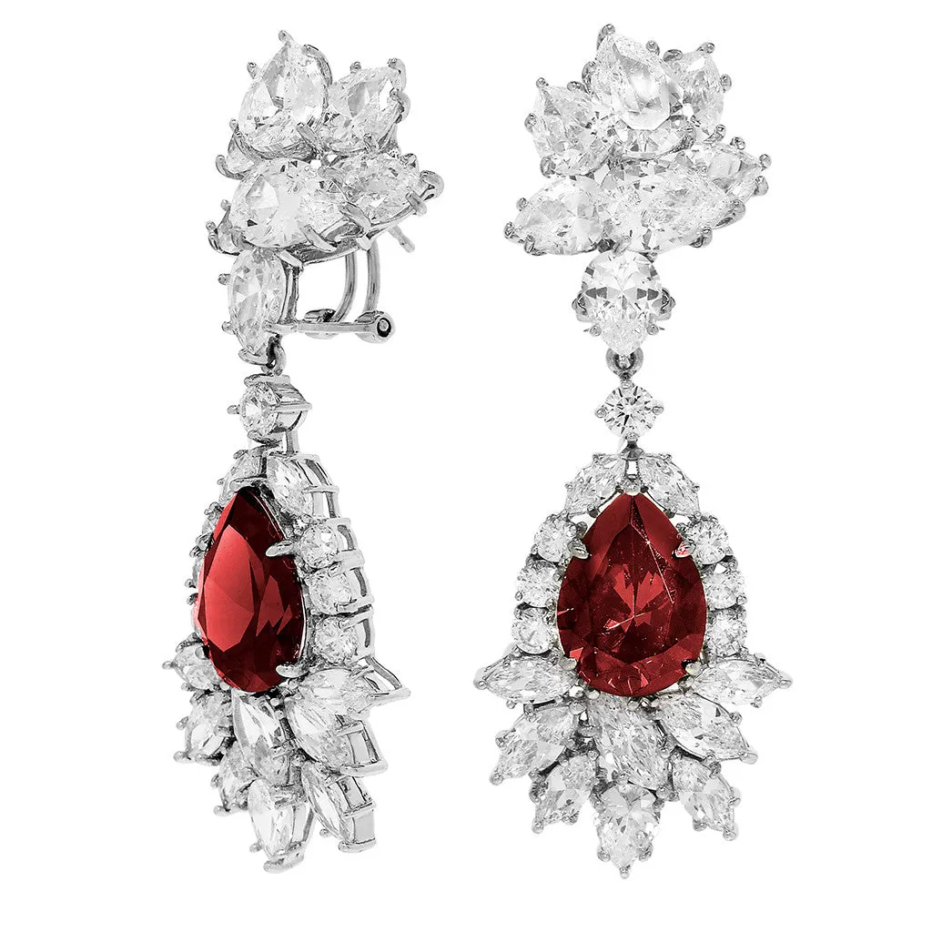 Sterling Silver Ruby CZ Drop Earrings