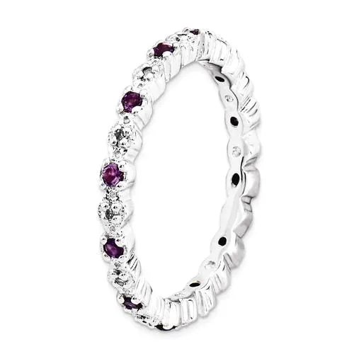 Sterling Silver Stackable Expressions Amethyst & Diamond Alternating Eternity Ring