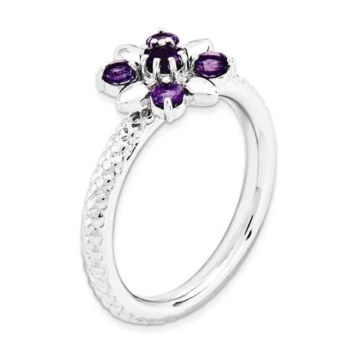 Sterling Silver Stackable Expressions Amethyst Flower Ring