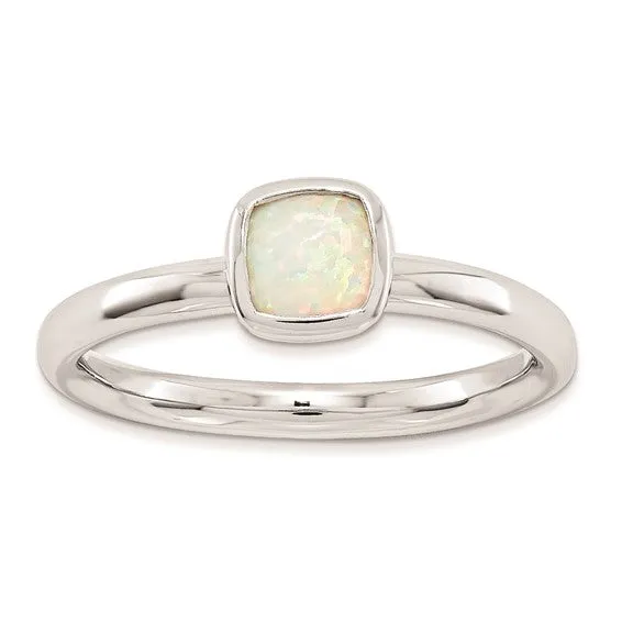 Sterling Silver Stackable Expressions Cushion Cut Created Opal Ring