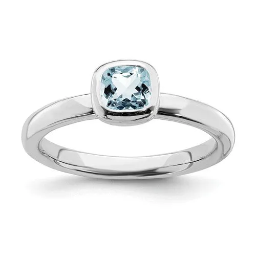 Sterling Silver Stackable Expressions Cushion Cut Light Aquamarine Ring