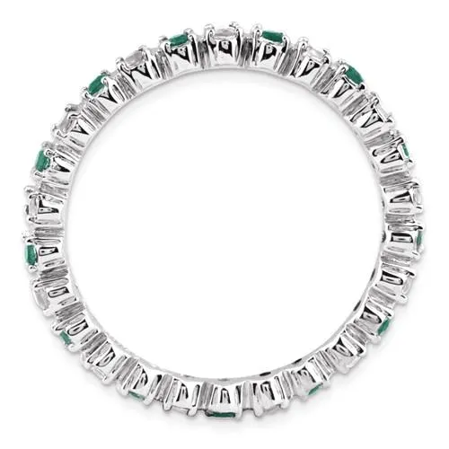 Sterling Silver Stackable Expressions Emerald & Diamond Alternating Eternity Ring