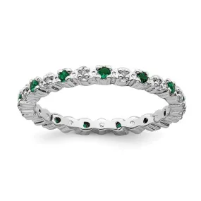 Sterling Silver Stackable Expressions Emerald & Diamond Alternating Eternity Ring