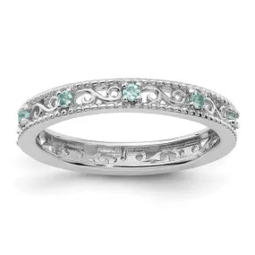 Sterling Silver Stackable Expressions Genuine Light Aquamarine Filigree Ring