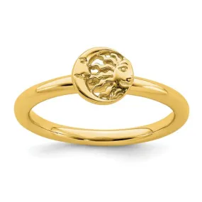 Sterling Silver Stackable Expressions Gold Plated Sun and Moon Ring