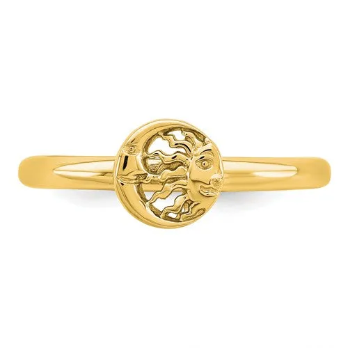 Sterling Silver Stackable Expressions Gold Plated Sun and Moon Ring