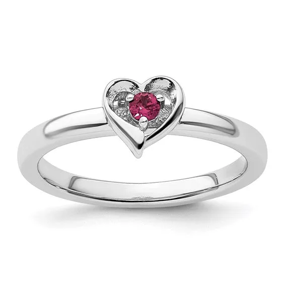 Sterling Silver Stackable Expressions Heart Birthstone Rings