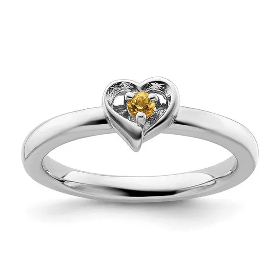 Sterling Silver Stackable Expressions Heart Birthstone Rings