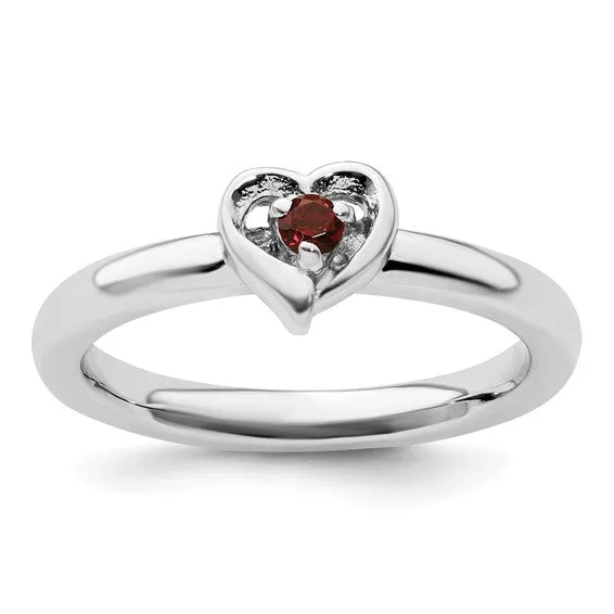 Sterling Silver Stackable Expressions Heart Birthstone Rings