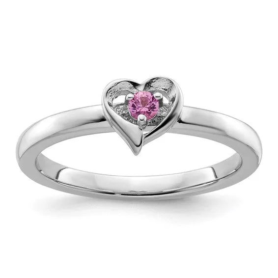 Sterling Silver Stackable Expressions Heart Birthstone Rings