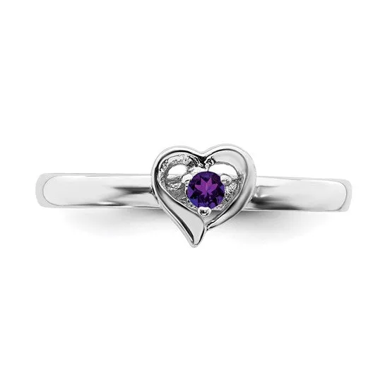 Sterling Silver Stackable Expressions Heart Birthstone Rings