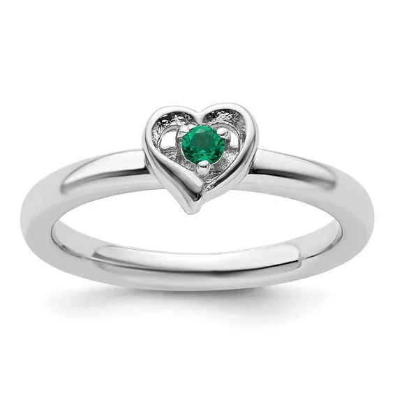 Sterling Silver Stackable Expressions Heart Birthstone Rings