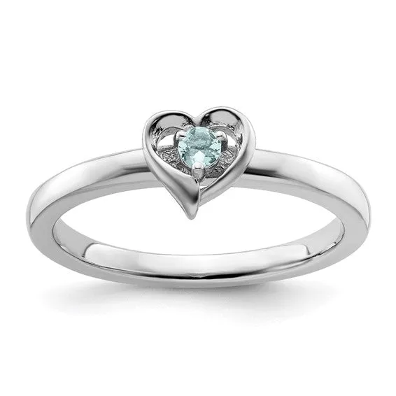 Sterling Silver Stackable Expressions Heart Birthstone Rings