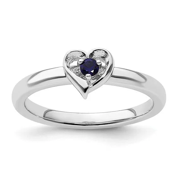 Sterling Silver Stackable Expressions Heart Birthstone Rings