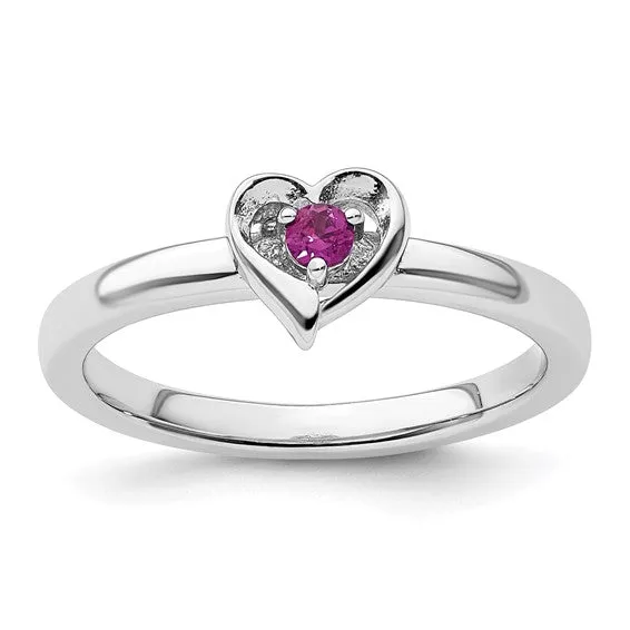 Sterling Silver Stackable Expressions Heart Birthstone Rings