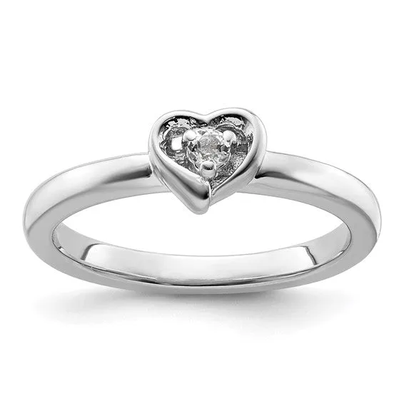 Sterling Silver Stackable Expressions Heart Birthstone Rings