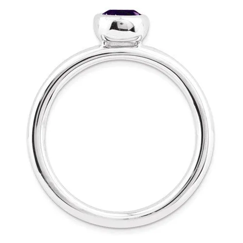 Sterling Silver Stackable Expressions Low 4mm Round Amethyst Ring